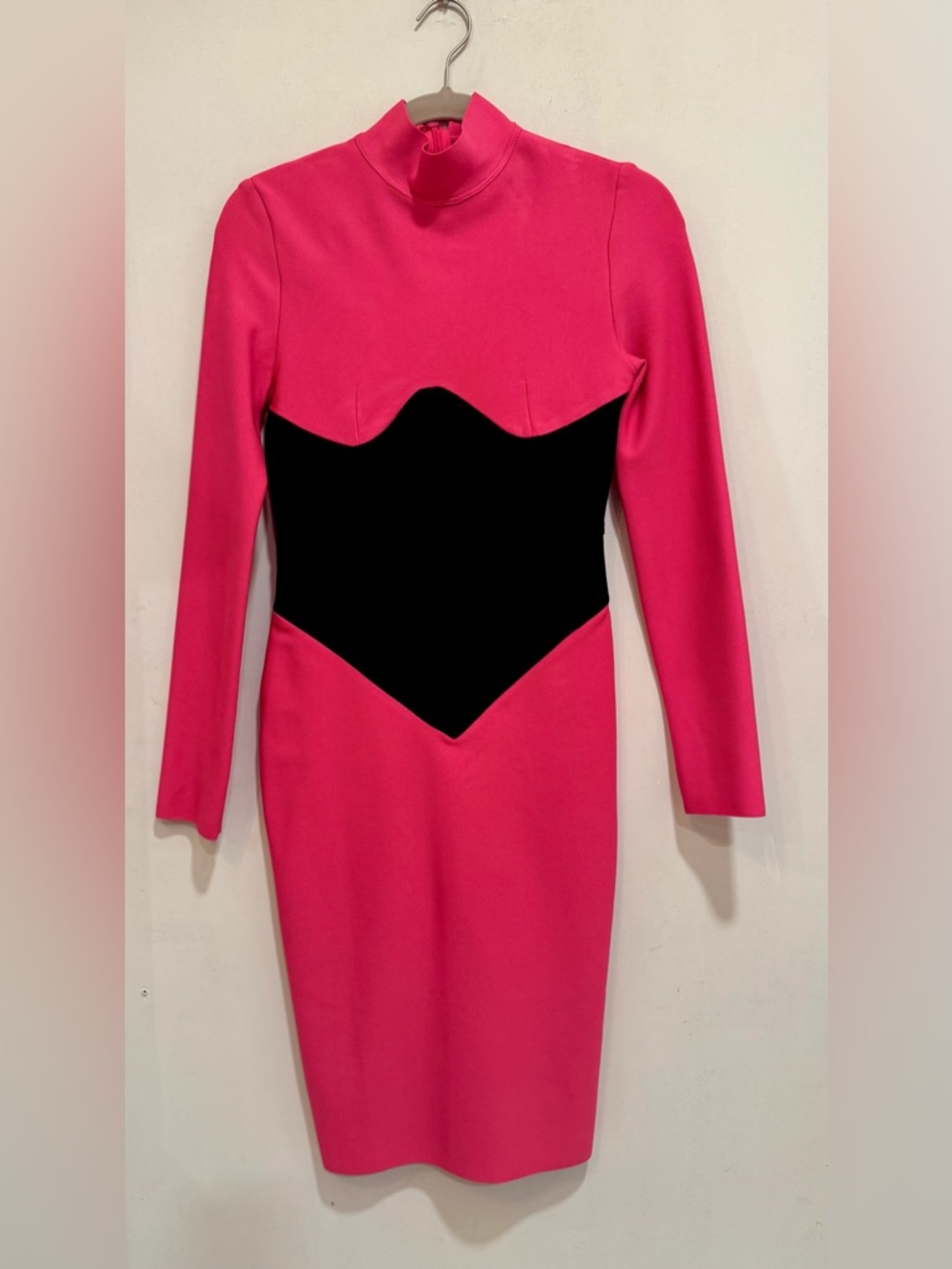 Pink and Black Long-Sleeve Sheath Dress